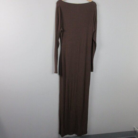 Skims Long Sleeve Maxi Dress 2X Brown Ribbed Modal Scoop Neck Soft Lounge 492 - Picture 2 of 14
